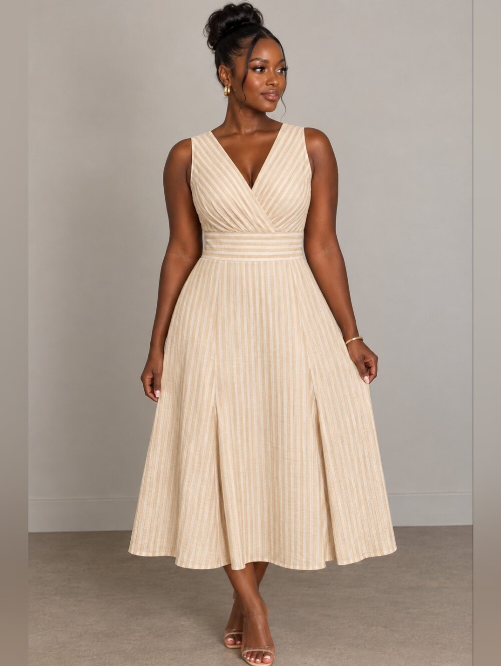 Bandolino Women Beige Striped Dress- Size 12